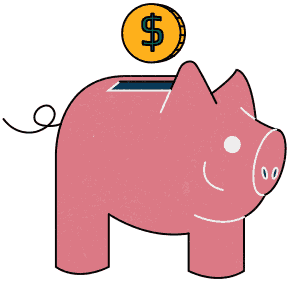 a coin in and out of a piggy bank animation